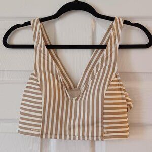 EUC MICHAEL Michael Kors Logo Striped Cropped Bikini Top Size Medium